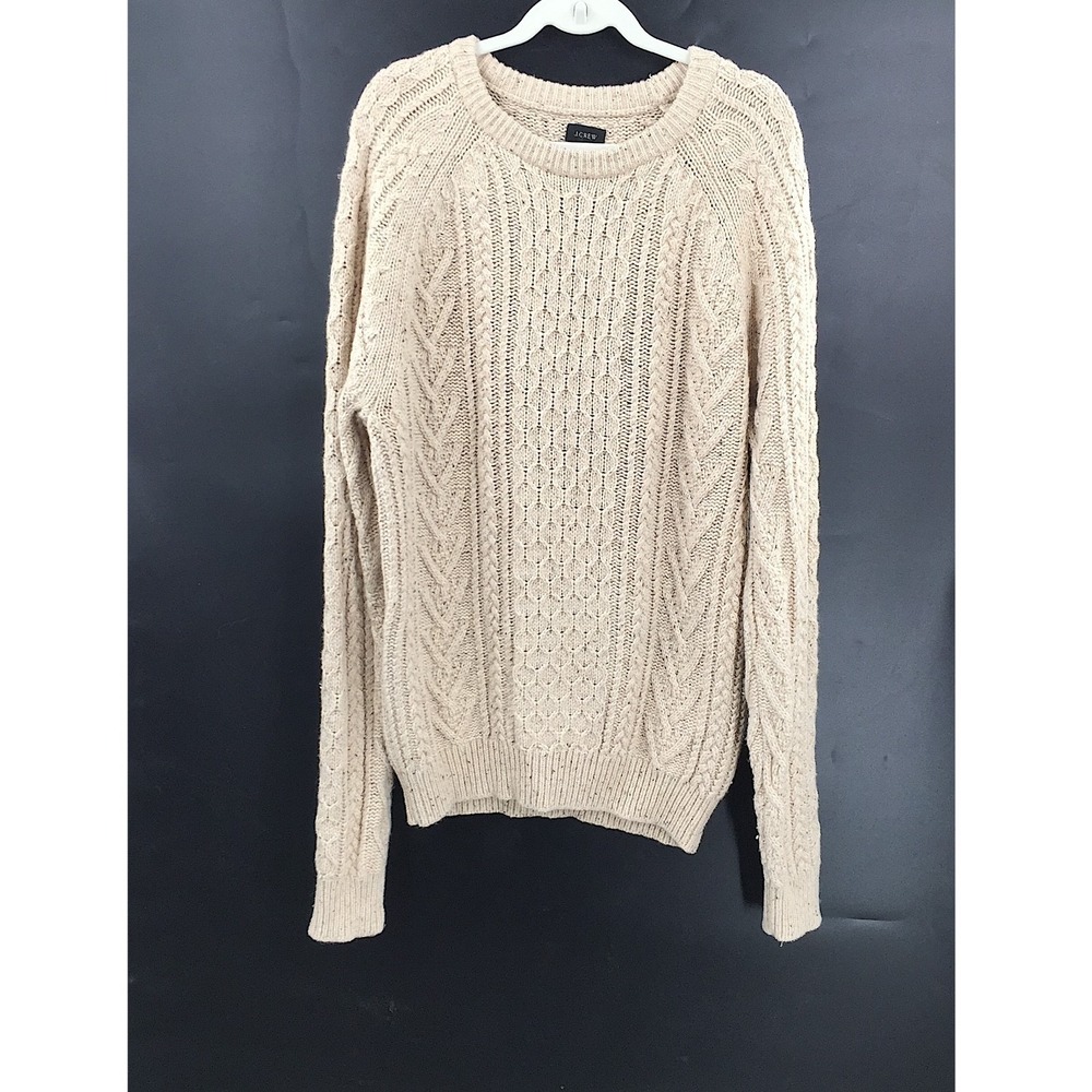 J. Crew Rugged merino wool blend donegal cable-knit crewneck sweater fisherman L